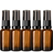 Rudas 20 ml stiklinis buteliukas su juodu pumpuru ir dangteliu, 5 vnt. rinkinys