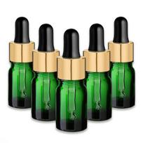 Žalia 5 ml stiklinė butelė su auksine aliuminio pipete, 5 vnt. rinkinys