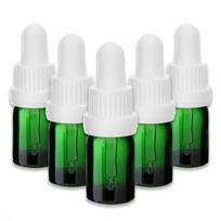 Žalia 5 ml stiklinė butelė su pipete ir baltu dangteliu, 5 vnt. rinkinys