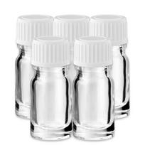 5 ml skaidrus stiklinis buteliukas su baltu pp dangteliu, 5 vnt. rinkinys