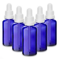 Mėlynas 50 ml stiklinis buteliukas su pipete ir balta apsauga, 5 vnt. rinkinys