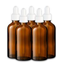 Rudas 100 ml stiklinis butelis su balta silikonine pipete, 5 vnt. rinkinys