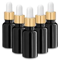 JUODAS STIKLINIS BUTELIS 20 ML SU AUKSINE PIPETĖS PURKŠTUVU, 5 VIENETŲ RINKINYS