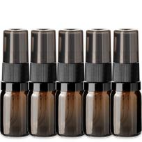 Rudas 10 ml stiklinis buteliukas su juodu siurbliuku ir dangteliu, 5 vnt. rinkinys