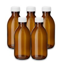 Rudas 200 ml stiklinis butelis (PP28) su baltu dangteliu, 5 vnt. rinkinys