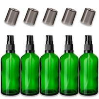 Žalia 100 ml stiklinė butelė su juoda pompa ir dangteliu, 5 vnt. rinkinys