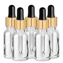15 ml bespalvis stiklinis buteliukas su auksine aliuminio pipete – 5 vnt. pakuotė