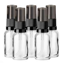 15 ml skaidrus stiklinis buteliukas su juodu siurbliuku ir dangteliu, 5 vnt. rinkinys