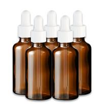 Rudas stiklinis butelis 50 ml su balta pipete, 5 vnt. rinkinys
