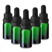 Žalia 10 ml stiklinė butelė su pipete ir juodu dangteliu, 5 vnt. rinkinys