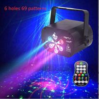 (6 skylių USB maitinamas) Lazeriniai šviestuvai, diskotekos scenos vakarėlio garsas, aktyvuotas RGB LED projektoriaus laiko funkcija su nuotolinio valdymo pulteliu dinėms dekoracijoms Naktinis Li, (6 skylių USB maitinimas)