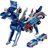 Magnetinis automobilis transformuojamas 2 viename – automobilis dinozauras, mėlynas, magnetinis žaislas vaikams nuo 3 metų