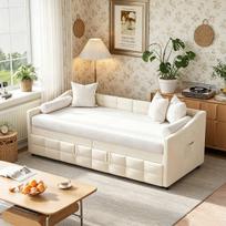 Sofa-lova, lova, 90×200 cm, išskleidžiama, aksominė, smėlio spalvos