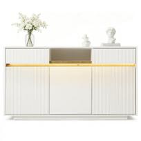 Balta indauja su LED apšvietimu, 3 durelėmis, 2 stalčiais ir reguliuojamomis lentynomis, 140 x 40 x 85 cm