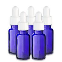 Mėlynas 20 ml stiklinis buteliukas su balta pipete, 5 vnt. rinkinys