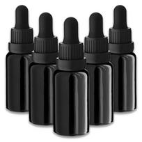 Juodas 20 ml stiklinis buteliukas su pipete ir apsauginiu dangteliu, 5 vnt. rinkinys