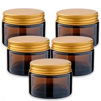 50 ml rudos spalvos stiklinis indelis su auksiniu aliumininiu dangteliu — 5 vnt. rinkinys