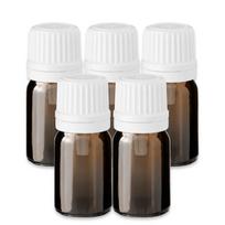 Rudas 5 ml stiklinis buteliukas su lašintuvu ir baltu dangteliu, 5 vnt. rinkinys