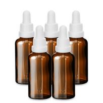 Rudas 50 ml stiklinis buteliukas su baltą pipete, rinkinys 5 vnt.