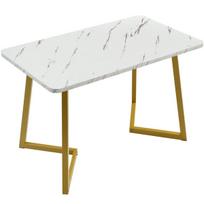 117 x 68 cm valgomojo stalas su marmuro raštu ir metalinėmis kojomis, baltas/auksinis