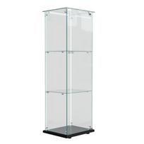Stiklinė vitrina, 3 lentynos, su LED apšvietimu, juoda, 123 x 39 x 35 cm, Juoda