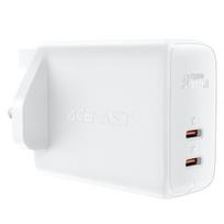 Dvigubas USB-C PD 50W GaN įkroviklis su UK kištuku, baltas