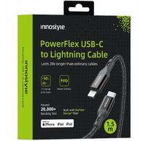 INNOSTYLE POWERFLEX USB-C LIGHTNING MFI GREITOJO ĮKROVIMO KABELIS IPHONE KEVLARUI 2 M JUODAS