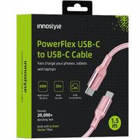 INNOSTYLE POWERFLEX USB-C GREITOJO ĮKROVIMO KABELIS IPHONE SAMSUNG 3A 60W KEVLARAS 2M ROŽINĖS SPALVOS
