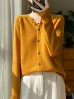 100% merino vilnos megztinis pavasariui ir rudeniui naujas kašmyro megztinis moteriškas O formos kaklo megztinis šiltas megztas apatinis marškinių viršus Yellow
