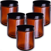 Rudas 250 ml stiklinis indelis su juodu pp dangčiu, 5 vnt. rinkinys