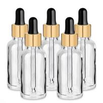 30 ml bespalvis stiklinis buteliukas su auksine aliuminio pipete – 5 vnt. pakuotė