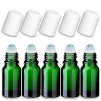 Žalia 10 ml stiklinių roll-on buteliukų rinkinys su baltu rutuliuku, 5 vnt.