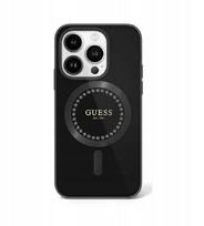 „Guess“ kietas dėklas Apple iPhone 16 Pro Max IML su cirkoniais, MagSafe, juodas