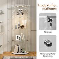 Vitrina su LED apšvietimu, 4 stiklinėmis lentynomis, balta (162x60x42,5 cm)
