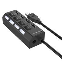 RoGer USB šakotuvas 4 x USB 2.0, su įjungimo ir išjungimo mygtukais, Juodas