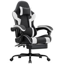 Ergonominė žaidimų kėdė su juosmens atrama, PVC oda, reguliuojamu sėdynės aukščiu ir atlošu, iki 200 kg