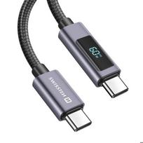 USB-C laidas - SWISSTEN - 1m - 60W Power Delivery - LED ekranas - Pintas nailonas