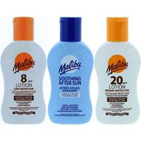 Rinkinys įdegiui Malibu Travel Pack losjonai SPF8 SPF20 ir losjonas po saulės 3 x 100 ml