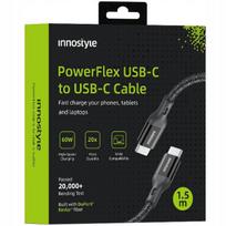 INNOSTYLE POWERFLEX USB-C GREITOJO ĮKROVIMO KABELIS IPHONE SAMSUNG 3A 60W KEVLARAS 2M JUODAS