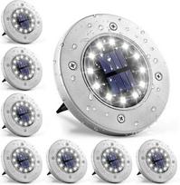 Lauko saulės šviesa 12 LED 8 vienetų balti saulės žemės šviestuvai vandeniui atsparūs sodo šviestuvai iš nerūdijančio plieno lauko, sodo, terasos, vejos, denio, prieškambario