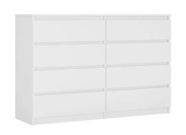 Miegamojo baldai, 3XE LIVING, 8 stalčių komoda: matinė balta, 138 x 39 x 101 cm, 1 vnt.