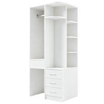 Balta atvira drabužių spinta, 70 × 55 × 175 cm, 3 stalčiai, lentynos, drabužių skersinis, MDF, miegamajam