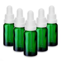 Žalia stiklinė butelė 20 ml su pipete ir baltu dangteliu, 5 vnt. rinkinys