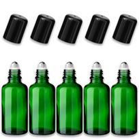 Žalia 50 ml stiklinių roll-on buteliukų rinkinys su nerūdijančio plieno rutuliuku, 5 vnt.
