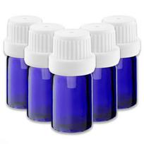 Mėlyna 5 ml stiklinė butelė su lašintuvu ir baltu dangteliu, 5 vnt. rinkinys