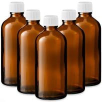 Rudas 100 ml stiklinis butelis su baltu PP dangteliu, 5 vnt. rinkinys