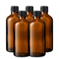 Rudas 100 ml stiklinis butelis su juodu dangteliu, 5 vnt. rinkinys