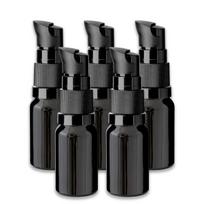 Juodas 10 ml stiklinis buteliukas su pompa ir dangteliu, 5 vnt. rinkinys