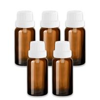 Rudas 20 ml stiklinis buteliukas su lašintuvu ir baltu kamšteliu, 5 vnt. rinkinys