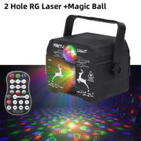 (2 skylių RG lazeris) RGB mini disko lazerinis šviesos projektorius USB pakraunamas LED UV garso strobe scenos efektas Vestuvių dų atostogų vakarėlio lempa Naktinės lemputės, (2 skylių RG lazeris)